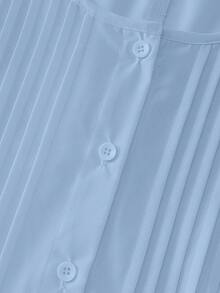 SHEIN LUNE CURVE 大码女式圆领纽扣衬衫，春夏款 - 藍色 - 查看 5