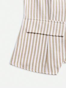 EMERY ROSE Standard Size Women Striped Fabric Faux Pocket Design Casual Smart Casual Elegant Vacation Tank Top Work Office White Summer - Apricot - View 7