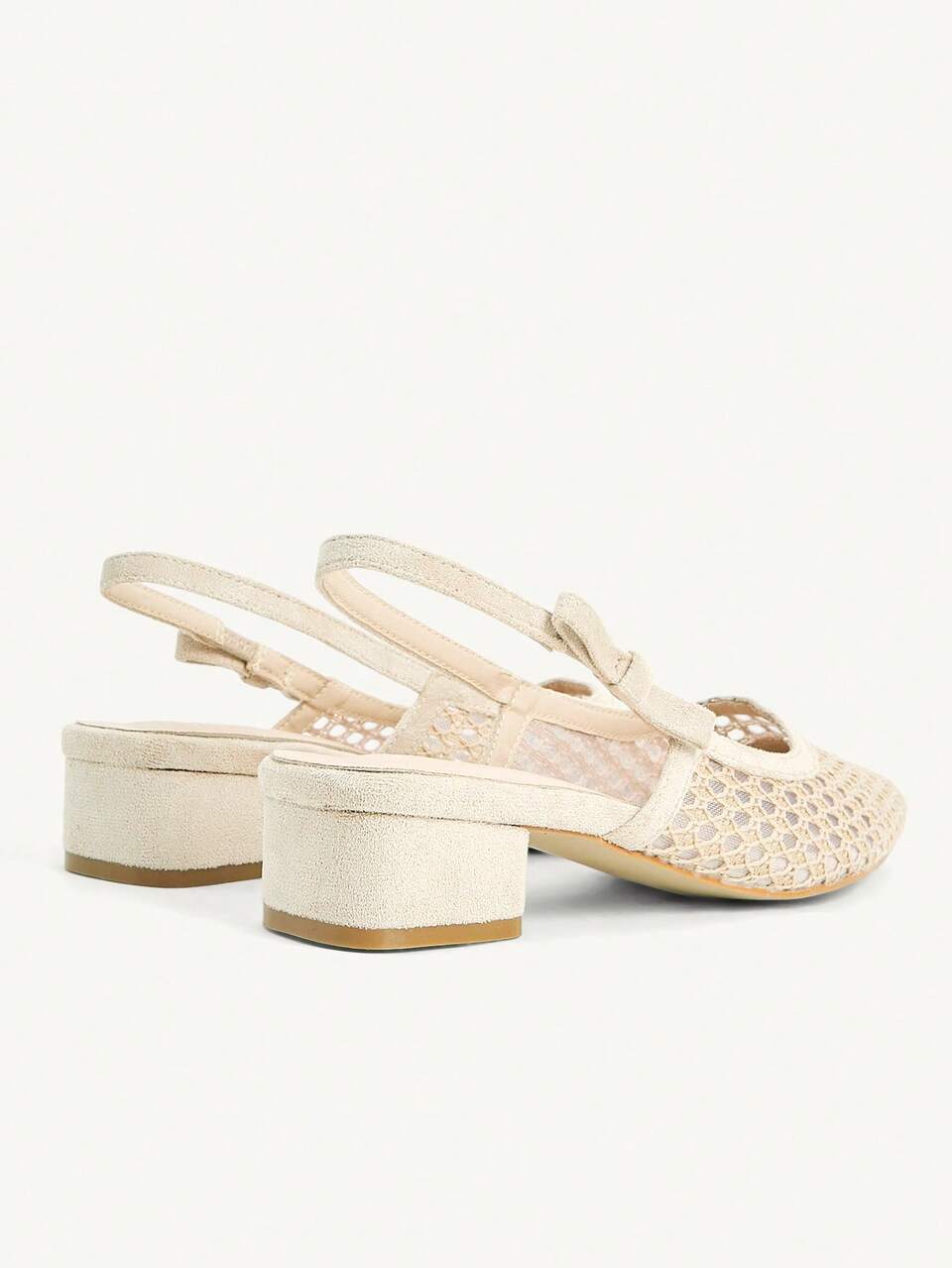 CUCCOO CHICEST Women's Spring And Summer New Pointed Toe Low Heel Apricot Mesh Rhombus Grid Bow Fashionable Elegant Breathable Lady Style Women's Shoes Thick Heel Low Heel Empty Women's Shoes
