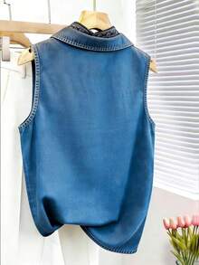 Resyla Áo tank top không tay in họa tiết denim dành cho nữ, kiểu dáng tối giản thường ngày. - Nhiều màu - Xem 2