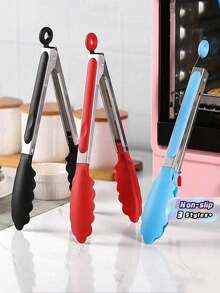 1PC Stainless Steel Tongs - Heat Resistant BBQ & Kitchen Utensil - Multicolor - View 2