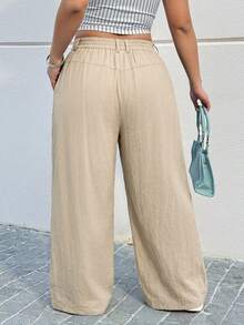 Muchica Plus Size Camel Slant Pocket Casual Loose Pants - Camel - View 2