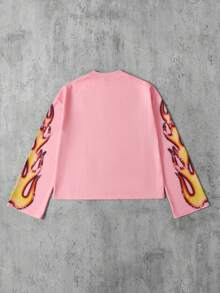ROMWE MEN Street Life Men's Printed Long Sleeve T-Shirt, Retro Street Style - Pink - View 3