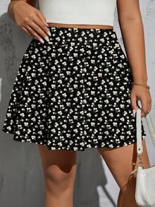 SHEIN Essnce Plus Size White Polka Dot Knit Bodycon Skirt - White - View 6