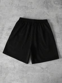 ROMWE MEN Street Life Pantalones cortos holgados para hombre con estampado de figura de diamante brillante, primavera/verano - Negro - Ver 2