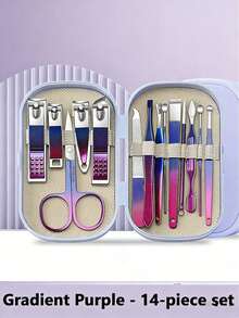Juego de cuidado de uñas de 8/14 piezas - Un juego de recorte de uñas y pies con cortaúñas, tijeras y cucharillas para los oídos, que incluye un estuche de viaje portátil, herramientas de belleza para hombres y mujeres, un imprescindible tanto para la familia como para los viajes - Multicolor - Ver 10