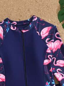 SHEIN 少女比基尼泳装，蝴蝶结拉链设计两件套，无袖露脐上衣和短裤，适合游泳、海滩、泳池、夏季度假、派对等场合。 - 彩色 - 查看 3