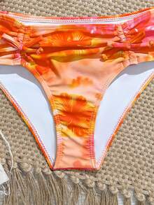 SHEIN Tween Girls Cute Floral Bikini Set,Orange 2-Piece Swimwear With Center & Side Tie,Full Coverage Bathing Suits For Teens,Summer Beach Holiday Swimming - Multicolor - View 4