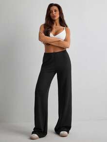 Women's Casual Solid Color Wide Leg Pants - Black - View 6