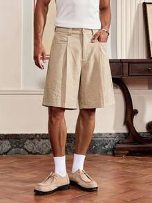 SWAVVY Men's Solid Color Casual Shorts - Apricot - View 3