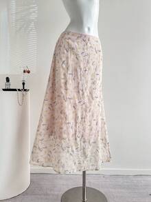 SHEIN Unity 女士休闲优雅简约印花A字裙 - 粉色 - 查看 6