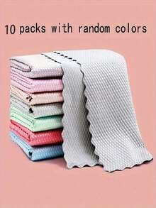 5/10Pcs Random Pattern Fish Scale Cloth, Lint-Free Cleaning Rag For  Wash & Dish Wiping, Absorbent Kitchen Towel - Multicolor - View 10