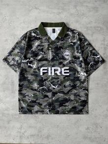 ROMWE MEN Street Life Men's Camouflage Loose Fit Polo Shirt - Army Green - View 1