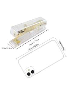 1 pieza Grapadora transparente, suministro de oficina conveniente, para encuadernar documentos, diseño compacto y portátil, interior de metal, apariencia elegante (Longitud 13 cm, Ancho 3,5 cm, Altura 6,5 cm) - Multicolor - Ver 3