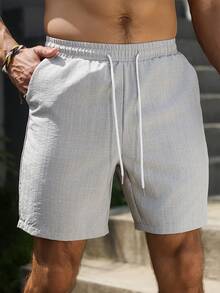 VENTUSAIL Shorts casuais masculinos com cintura ajustável por cordão, confeccionados em tecido texturizado, ideais para presentear namorado ou marido e perfeitos para atividades ao ar livre. - Cinza claro - Ver 5