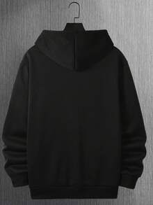 Manfinity Homme 男士字母印花抽绳连帽衫，秋季款，长袖上衣 - 黑色 - 查看 2