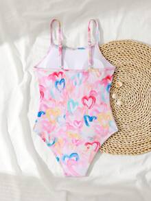 SHEIN Tween Girl Colorful Heart Print Print Adjustable Strap One-Piece Swimsuit - Multicolor - View 2