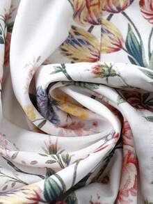 Linhara Plus Size Summer Elegant Floral Print Notch Neck Short Sleeve Blouse - Apricot - View 4