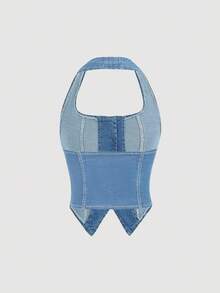 SHEIN MOD Áo denim cổ trễ dáng thường ngày dành cho nữ - Rửa nhẹ - Xem 2