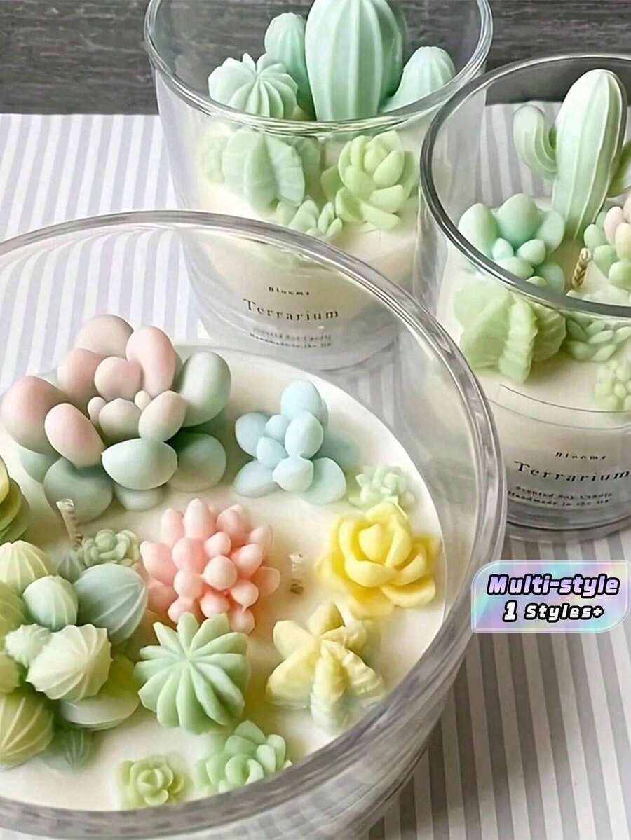 9/10 件 3D 花朵和仙人掌硅胶蜡烛模具套装，适用于香薰蜡烛、香皂、树脂等 - 彩色 - 查看 1