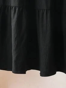 SHEIN Sparklyn Tween Girl Casual Vacation Patchwork Skirt, Summer , Fashionable Design Versatile For Holiday, Travel, Campus And Daily Wear - Black - View 6