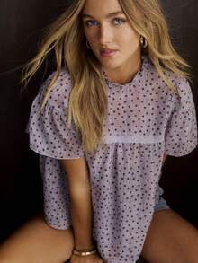 Aralina HIGH NECK BABYDOLL SHEER SPOT BLOUSE - Purple - View 4