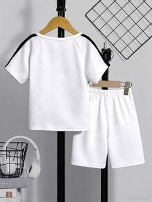Genkimix Kids Bộ áo thun dài tay raglan cổ tròn kẻ sọc dáng rộng thoải mái cho bé trai, thích hợp mặc mùa hè. - trắng - Xem 2