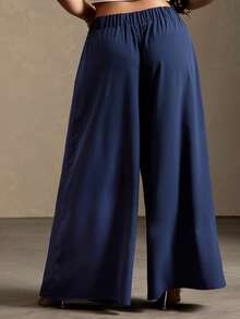 Vixey Pantalones de pierna ancha de unicolor minimalista y elegante para la oficina, estilo casual de negocios para mujer - azul real - Ver 2