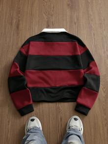 SWAVVY Men's Letter Embroidery Patchwork Casual Versatile Commuting Long Sleeve Polo Shirt - Black - View 4