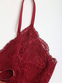 Sweetra Y2K Lace Sexy Patchwork Vacation Versatile Slimming Dress - Burgundy - View 4