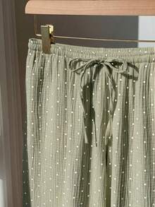 SHEIN EZwear Quần nữ màu xanh lá cây dệt họa tiết chấm bi, thắt eo. - màu xanh lá - Xem 5