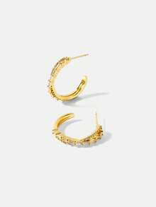MOTF PREMIUM Pendientes de piedra microincrustados con textura simple dorada - Dorado - Ver 2