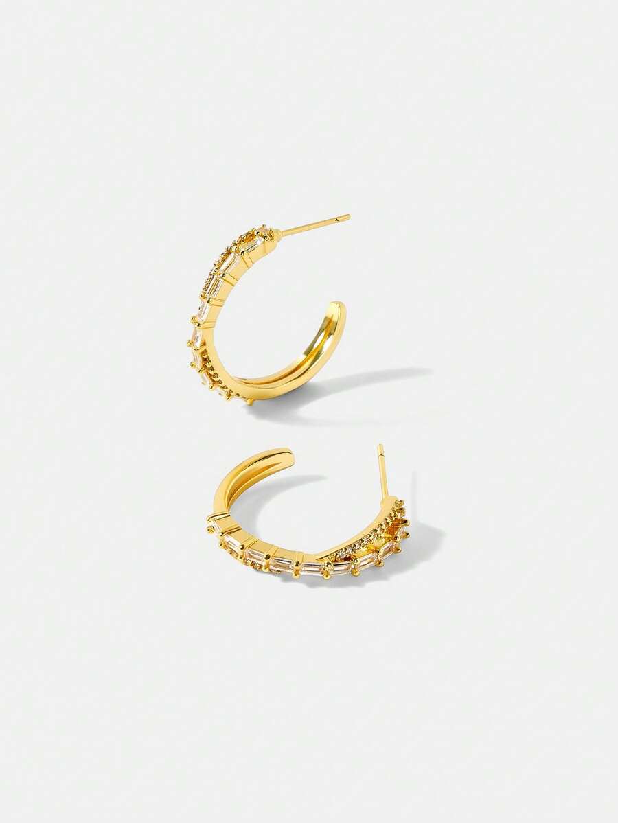 MOTF PREMIUM Pendientes de piedra microincrustados con textura simple dorada - Dorado - Ver 2