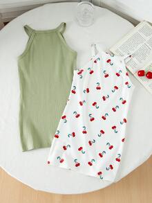 Genkimix Kids Kleine Mädchen Lässig Urlaubs Trägerkleid - Weiss - Übersicht 4