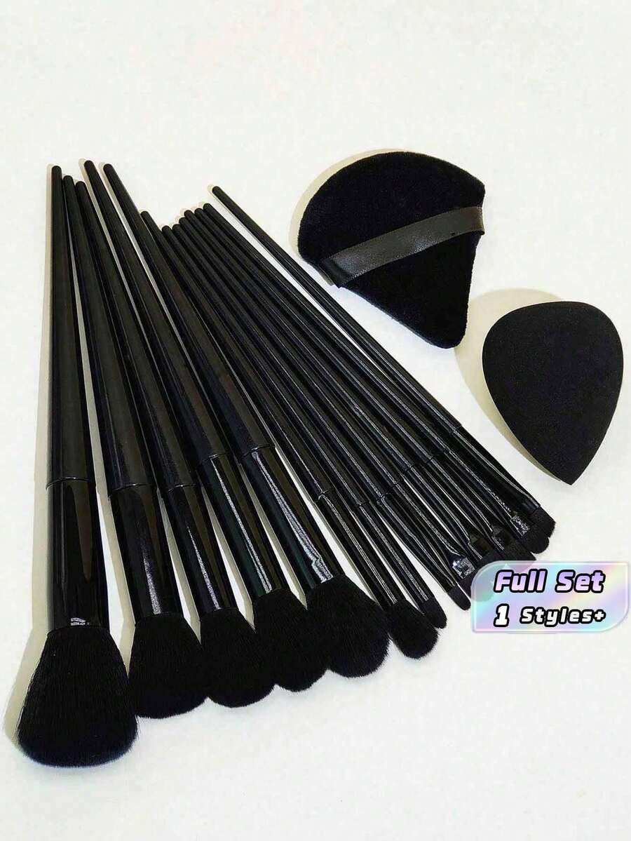Bộ cọ trang điểm 13 món gồm 1 bông phấn và 1 mút mút - Cọ đánh kem nền, phấn mắt, che khuyết điểm, má hồng, phấn phủ, bộ dụng cụ làm đẹp đầy đủ dành cho phụ nữ. - màu đen - Xem 1