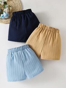SHEIN Sparklyn Tween Girls' Solid Color Pleated Casual Versatile Daily Wear Shorts - Multicolor - View 2