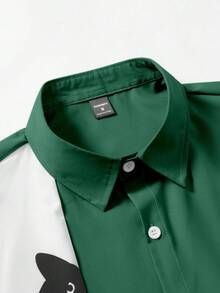 Manfinity Homme Men's Casual Colorblock Cat Print Short Sleeve Shirt, Summer - Green - View 4