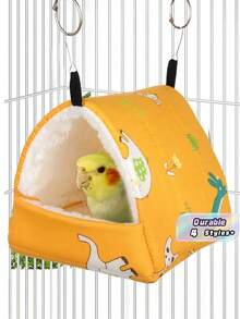 1 chiếc ổ ngủ hình tam giác bằng vải lông cừu ấm áp in hình hoạt hình dành cho vẹt, chuột hamster, chinchilla, sóc, thích hợp cho thú cưng ngủ vào mùa thu đông. - Màu vàng - Xem 1