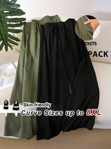 SHEIN CURVE+ Quần ống đứng cơ bản, chất liệu vải xếp ly, hơi xuyên thấu, size US22, thích hợp cho các lễ hội âm nhạc, kỳ nghỉ bên bờ biển, phong cách bohemian. - Nhiều màu - Xem 1