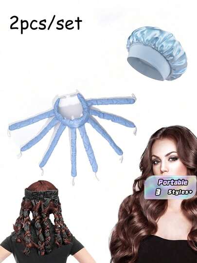 Satin Heatless Hair Curlers With Adjustable Headband, No Heat Required For Overnight Curls, Suitable For Women & Girls To Create Wavy Hairstyles; Extra Large Satin Sleep Cap, Sleeping Hat, Oversize Women Sleep Bonnet