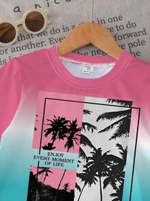 RANDOM 3PCS ENVIAR 1 pieza Conjunto estilo California para niños en degradado rosa & azul, camiseta de manga corta con estampado de palmera de coco + pantalones cortos, adecuado para salidas a la playa y uso diario, conjunto de 2 piezas de camiseta de manga corta con estampado de palmera de coco en degradado & pantalones cortos, atuendo casual y cómodo para vacaciones en la playa para niños - Multicolor - Ver 5
