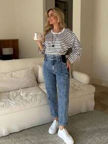 SHEIN Maternity Solid Color Casual Jeans Light Blue Summer - Medium Wash - View 6