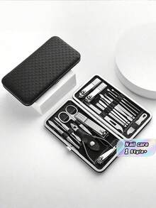 19 Piece Stainless Steel Nail Clipper Set Manicure Pedicure Kit With Storage Case Professional Grooming Tools Include Cuticle Pusher Scissors Nail File For Home Travel Salon Gift - Black - View 1
