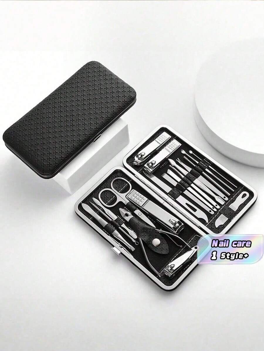 19 Piece Stainless Steel Nail Clipper Set Manicure Pedicure Kit With Storage Case Professional Grooming Tools Include Cuticle Pusher Scissors Nail File For Home Travel Salon Gift - Black - View 1