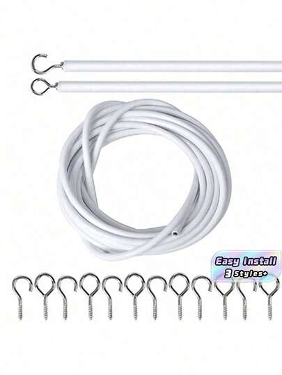 Coated Curtain Wire Rope - 2/5/10/30M Break-Resistant Tie Back Cord With Hooks, Durable Steel Cable For Shower & Window Drapery