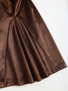 Sweetra Women's Lace Patchwork Ruffle Elegant Waist Cinched Camisole Dress, Suitable For Dates And Parties - Coffee Brown - View 4