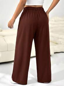 Solflare Pantalones anchos de unicolor con botones, talla grande, adecuados para graduación, regreso a la escuela, atuendos de maestras para mujeres, marrón óxido - Óxido marrón - Ver 2