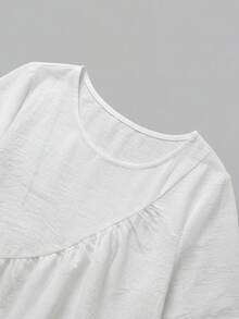 SHEIN Holidaya 女士休闲宽松娃娃领荷叶边下摆衬衫，适合海滩度假和日常穿着，夏季 - 白色 - 查看 8