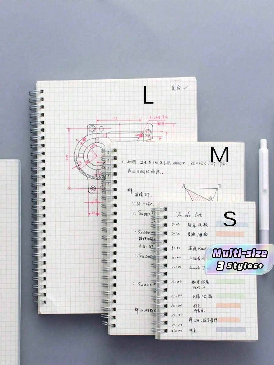 1pc 80-Sheet Coil Notebook With PP Cover, Horizontal Line Grid Inner Page Spiral Hardcover Waterproof For Student Or Business Notepad Stationery A5/B5 5.9 X 8 Inch 7.2 X 10 Inch, Stationery - White - View 1