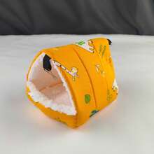 1 chiếc ổ ngủ hình tam giác bằng vải lông cừu ấm áp in hình hoạt hình dành cho vẹt, chuột hamster, chinchilla, sóc, thích hợp cho thú cưng ngủ vào mùa thu đông. - Màu vàng - Xem 12
